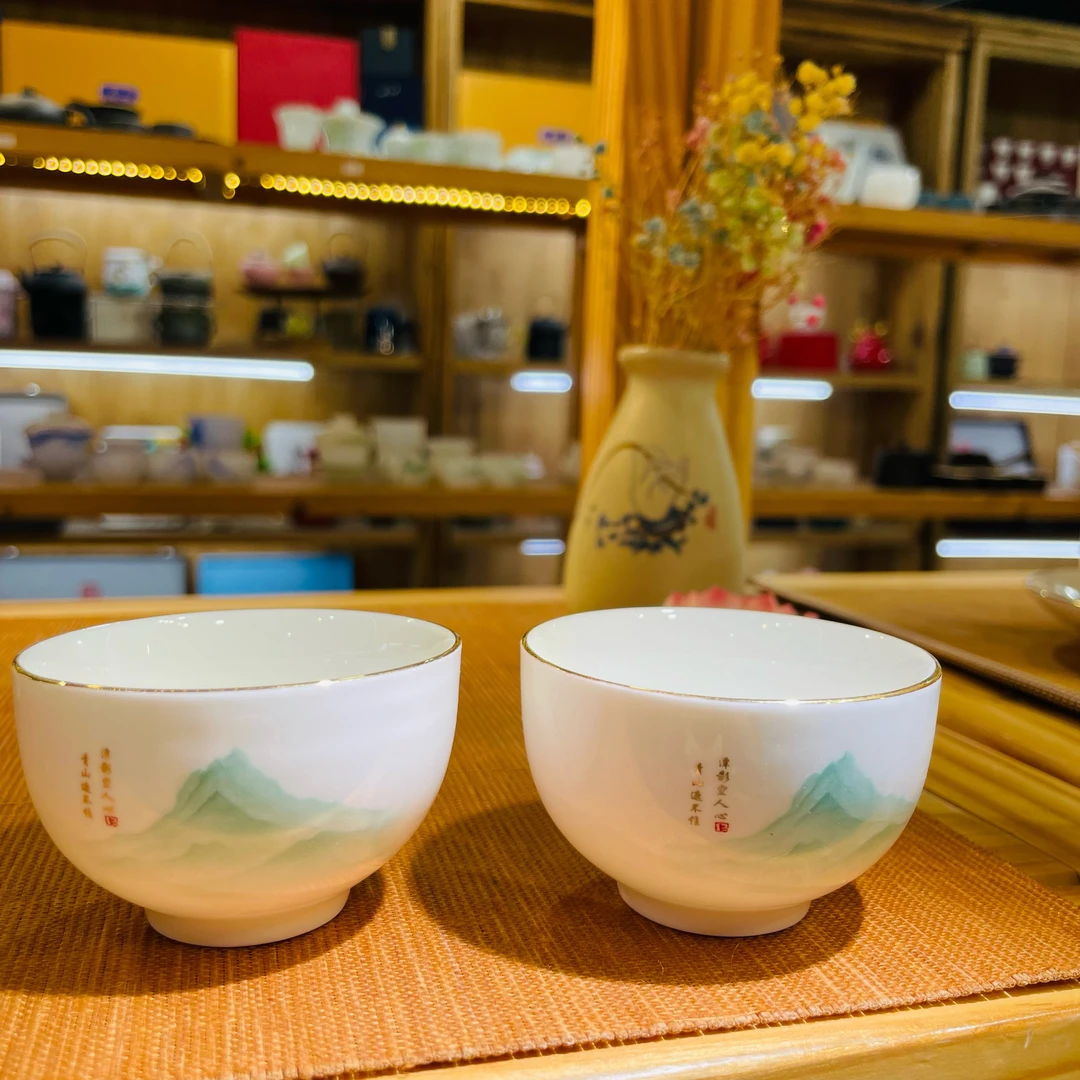 羊脂玉瓷单杯子客杯-青山