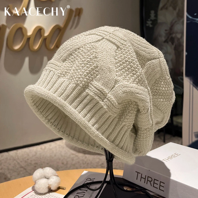 时尚洋气帽子女款2025新款卷边针织包头帽保暖防风显脸小堆堆帽