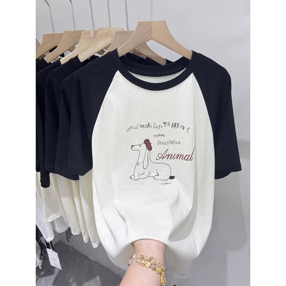 200斤胖mm大码宽松显瘦短袖T恤女夏季新款雪花棉半袖插肩圆领