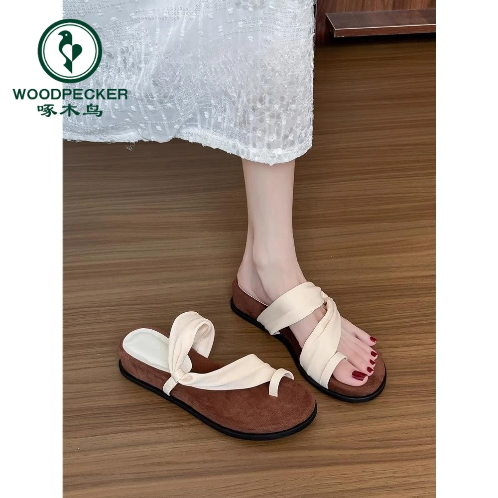 啄木鸟2025年法式套趾厚底凉拖鞋女外穿夏季配裙子一字带两穿凉鞋