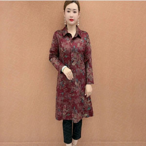 妈妈装春季显瘦烫金风衣时尚中长款外套女百搭洋气修身气质