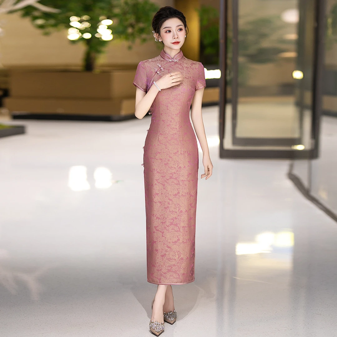 2025春季新款真丝旗袍中式桑蚕丝连衣裙手工缝制送考宴席25012