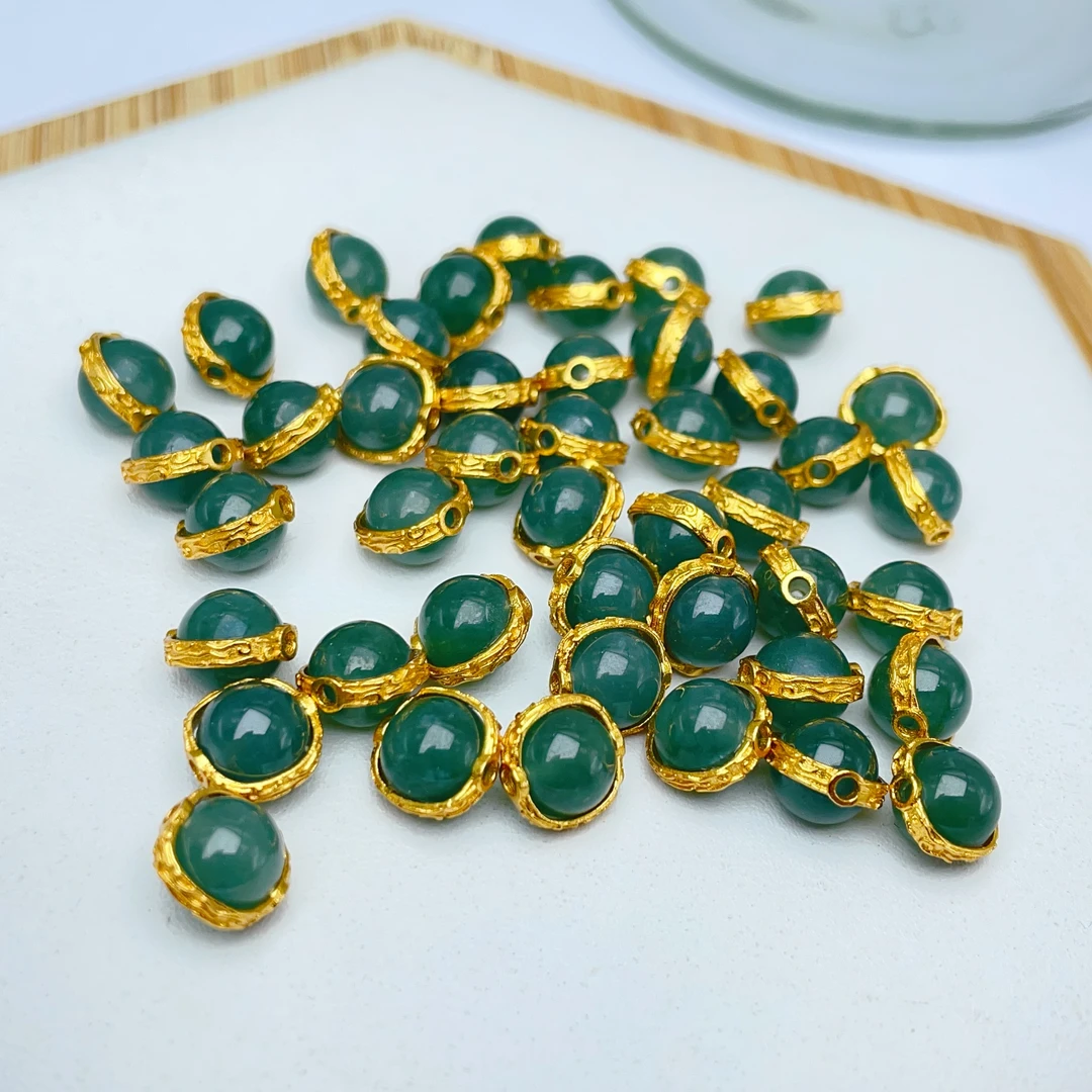 【萌宝饰品】B9天然蓝水翡翠圆珠带贴片隔珠约宽8*7mm 【1个装】