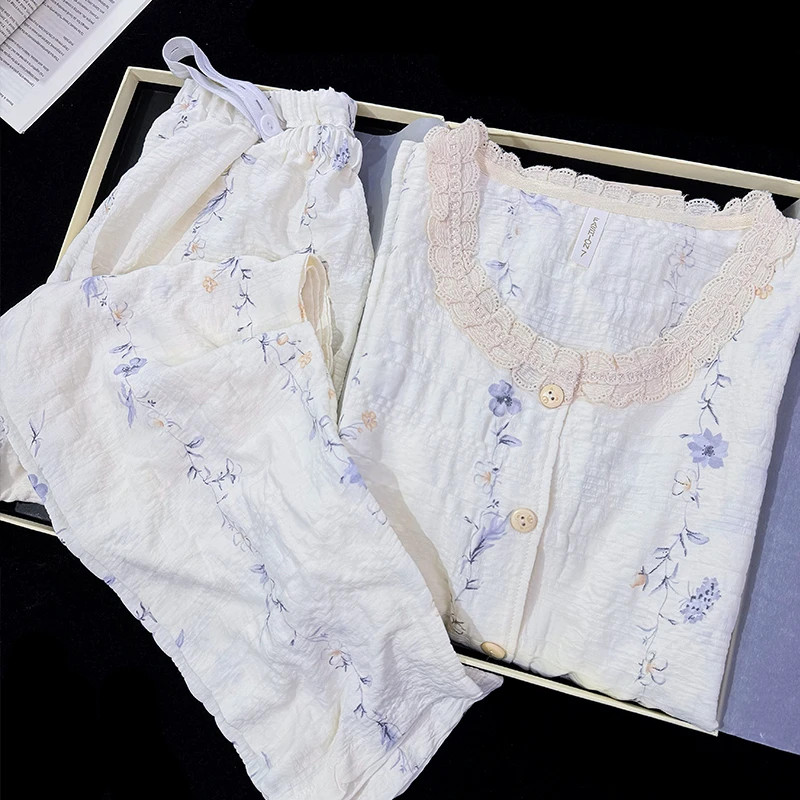 【春夏款棉纱-带胸垫纯棉】月子服5-9月产后家居服套装孕妇睡衣哺乳