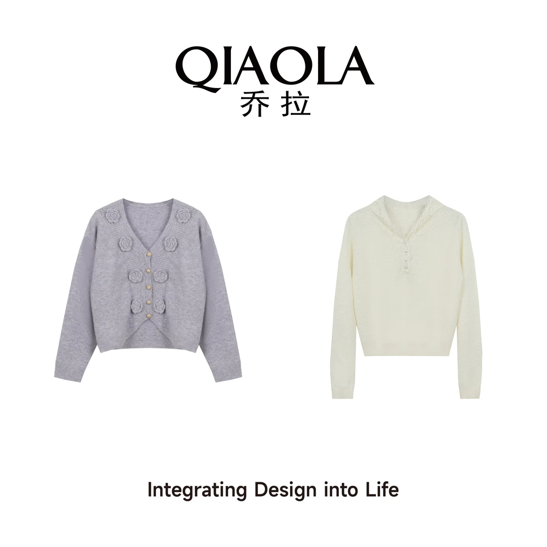 QIAOLA/乔拉【澜花语岸】早春新款马海毛温柔优雅显瘦百搭上衣预售