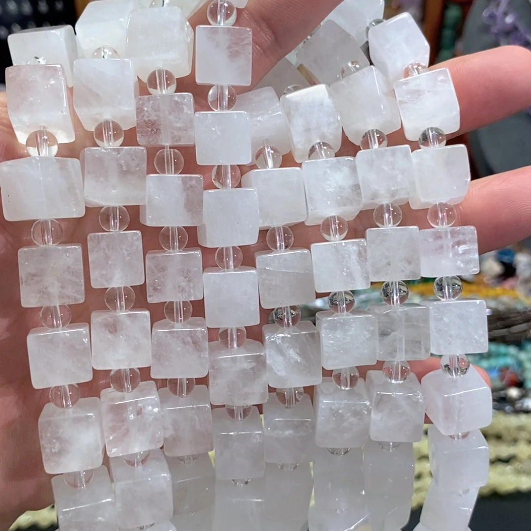 未镶嵌玛瑙/玉髓珠宝半成品天然白水晶方糖一条卡12mm