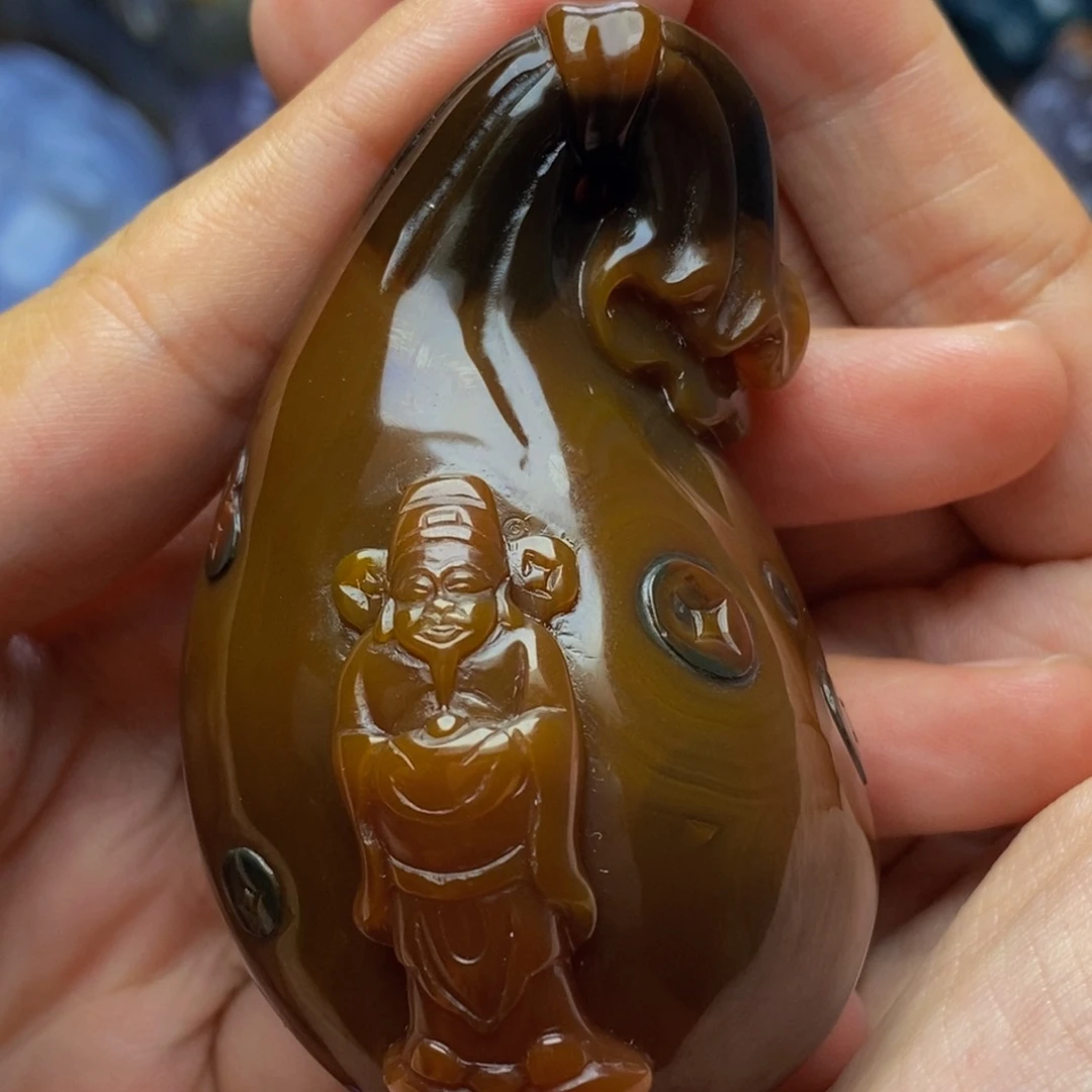 发***簧未镶嵌手把件玛瑙/玉髓