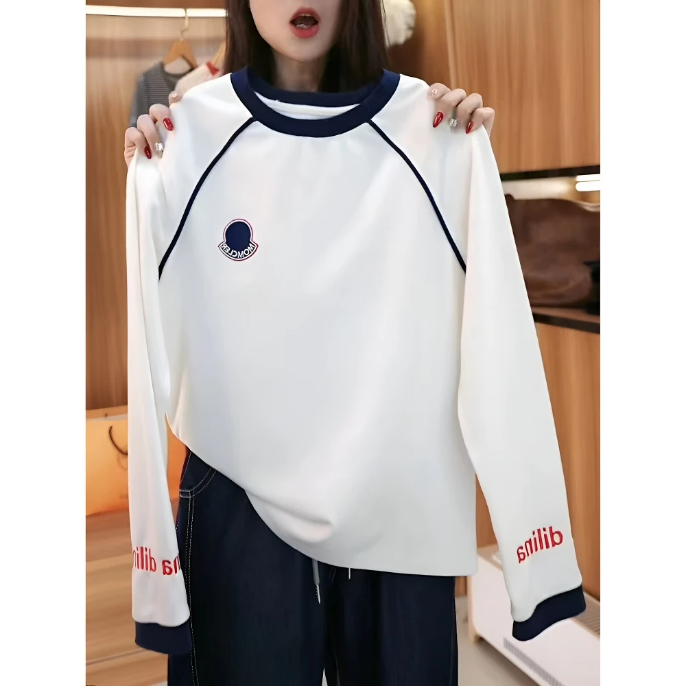 韩版时尚「蓝标·小刺绣」外贸原单时尚感长袖t恤25012