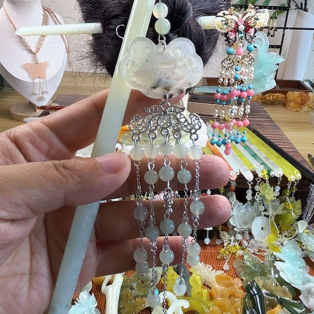 蛇纹石玉合金发饰
