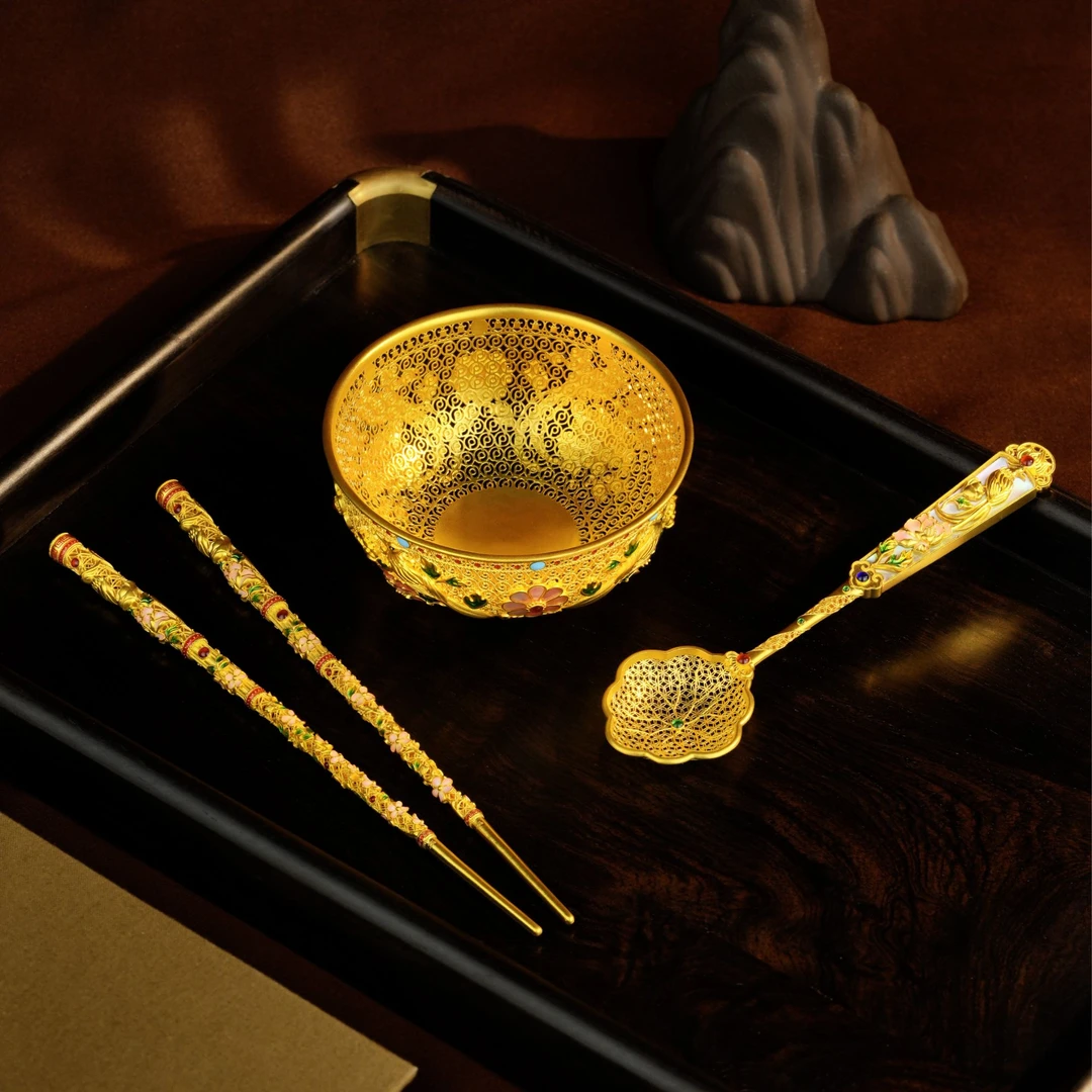 ZOCAI/佐卡伊古法黄金·金碗·筷子·勺子·如意足金摆件 女儿金 婚嫁