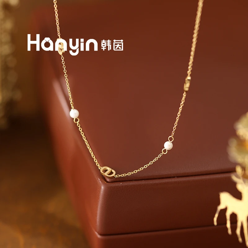 钛钢仿珍珠项链 高猪鼻子不掉色项链高级感锁骨链AAA