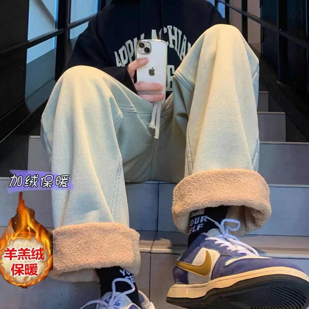 2025年新款复古vibe牛仔裤男女秋冬新款高街百搭加绒休闲直筒裤子