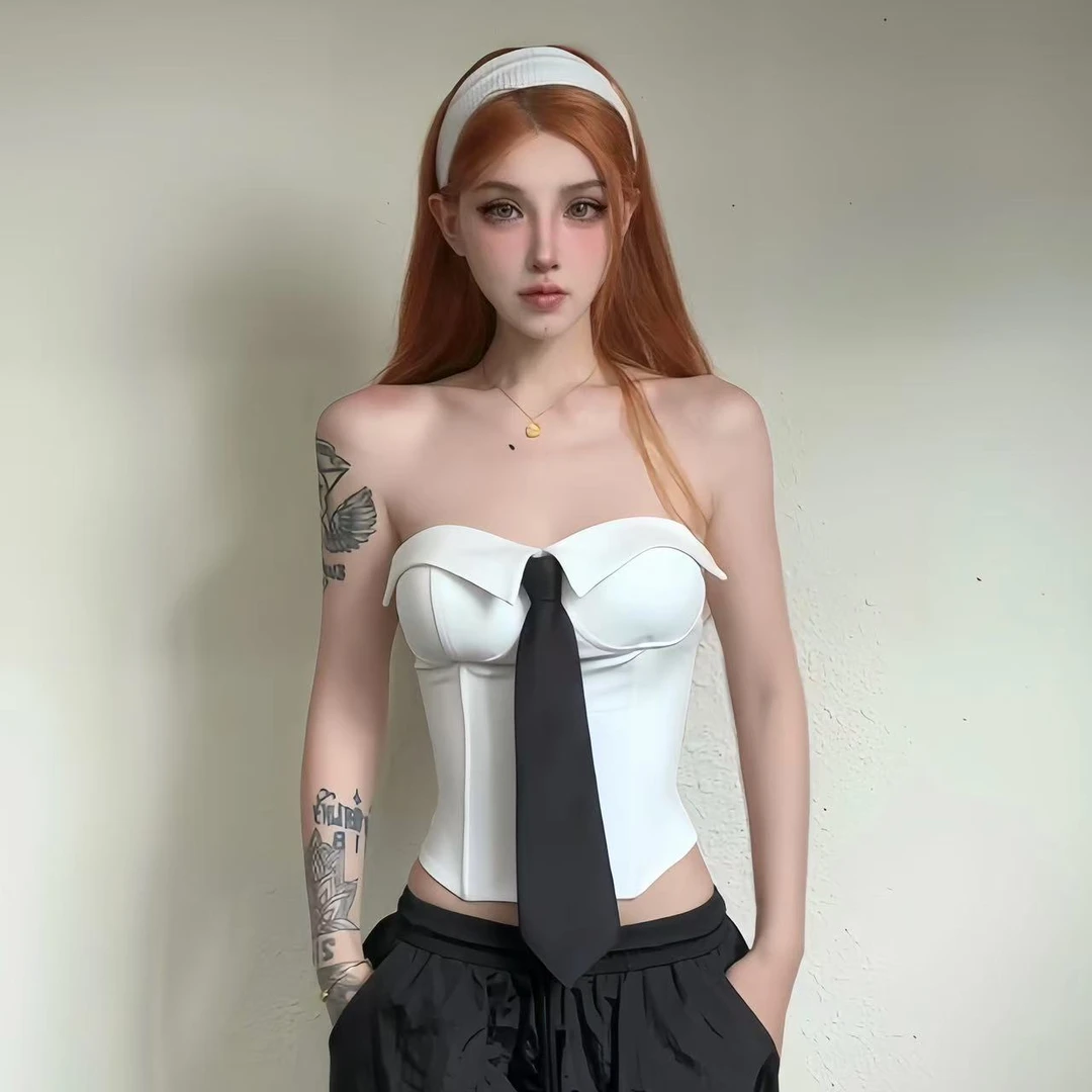 龙怼怼推荐【偷心学姐】通勤夏季韩系女辣妹背心短款性感美背无肩带