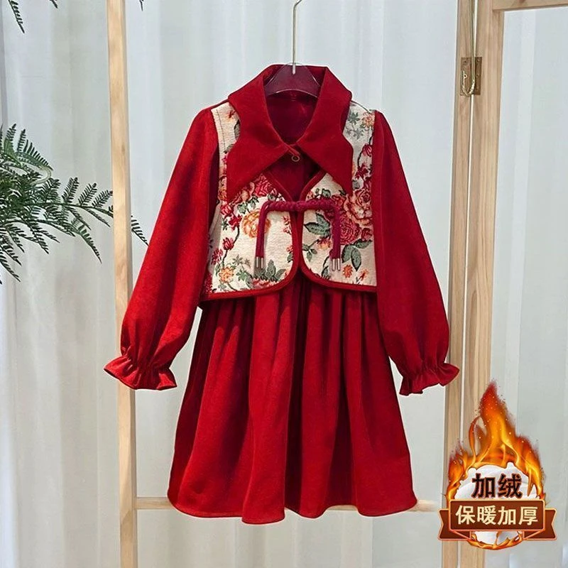 女童新中式加绒连衣裙2025新款秋冬时髦洋气公主礼服儿童拜年服潮