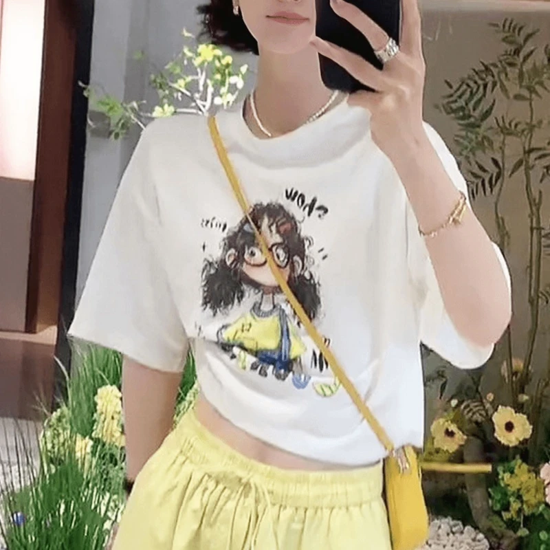 卡通动漫设计感漂亮上衣女2025夏日新款圆领短袖百搭日常气质T恤