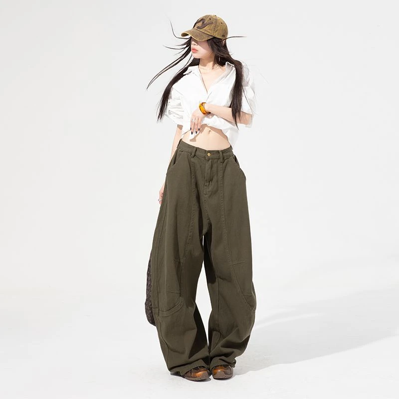 JWUW秋冬慵懒风阔腿工装休闲裤女百搭宽松香蕉裤拖地长裤