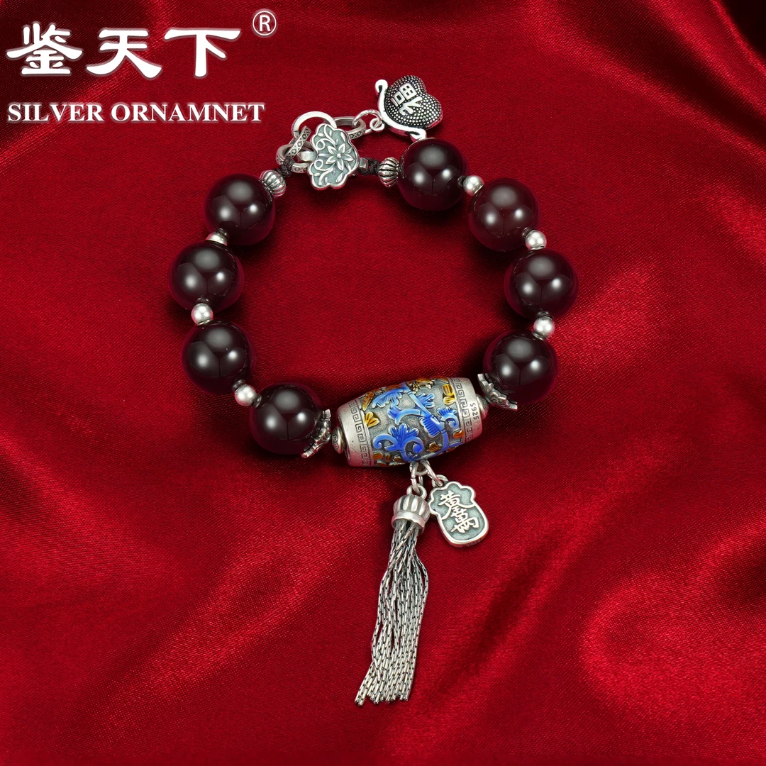 925银珐琅手链 [鉴天下] 珐琅彩招财进宝流苏手链06600163