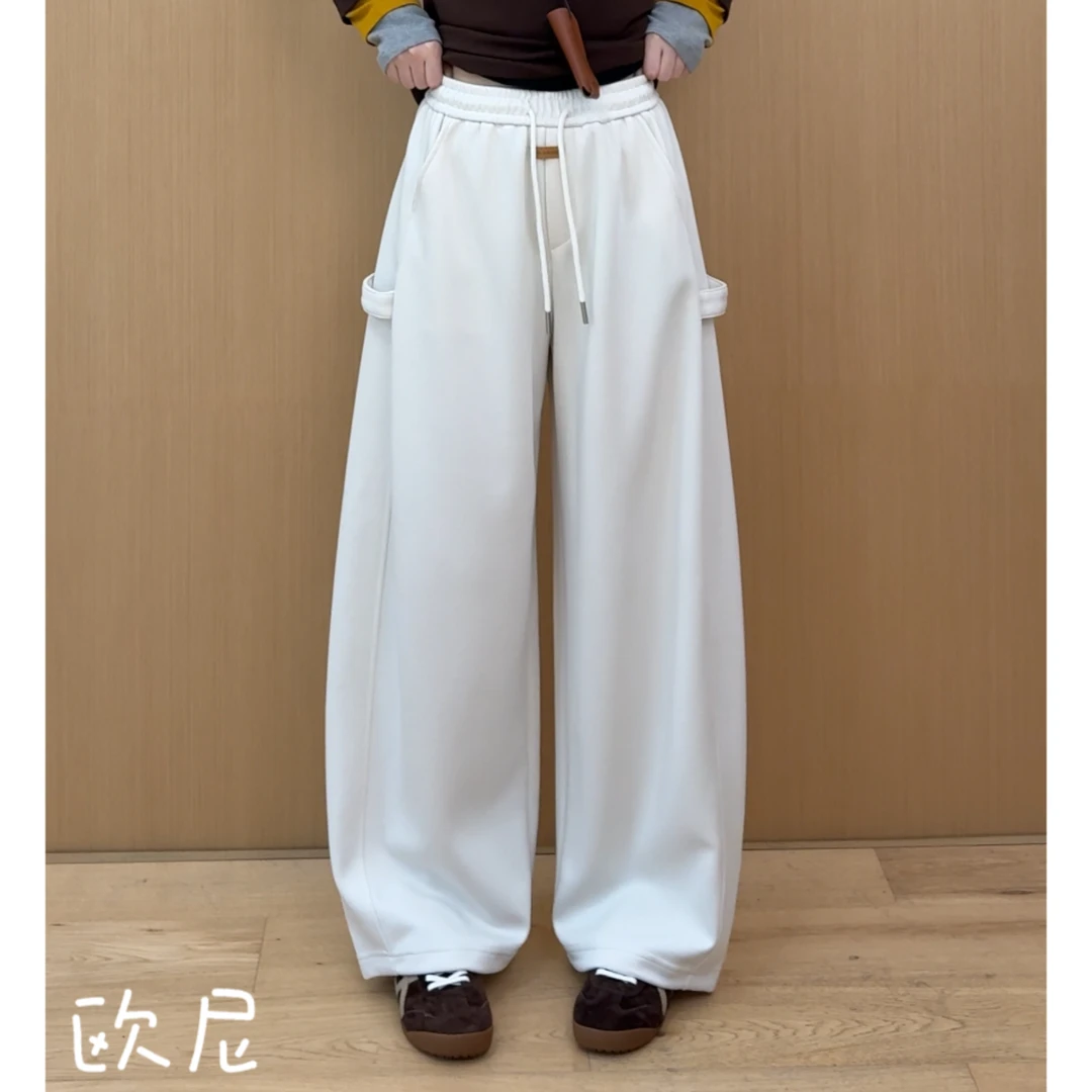 欧尼私服 2025秋季新款设计感斜扣抽绳松紧腰直筒休闲裤2509C6014