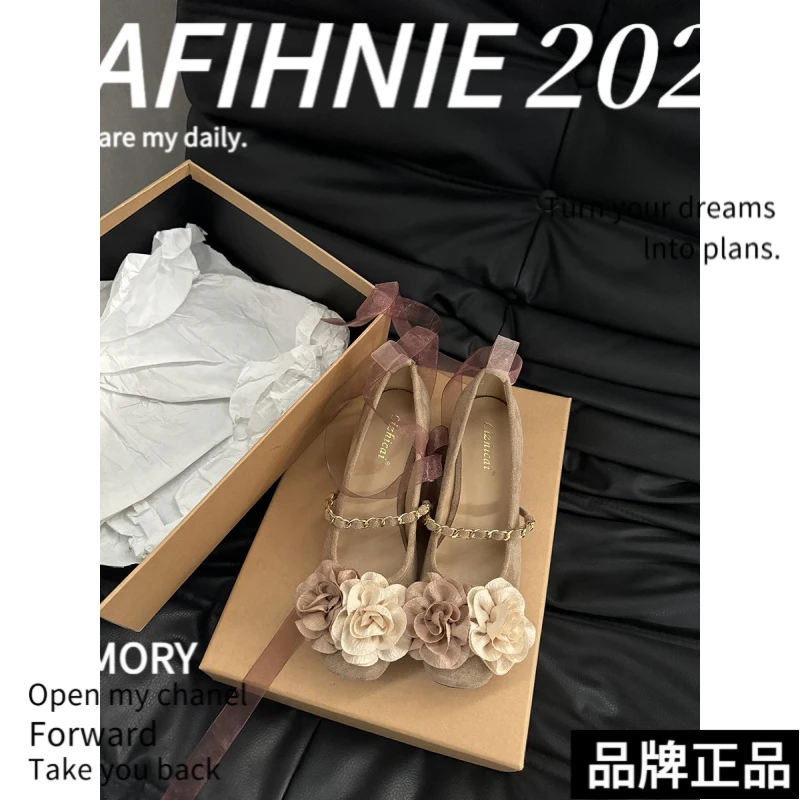 【品牌撤柜】25春夏平底法式双花玛丽珍鞋包头单鞋女外穿高跟仙女风