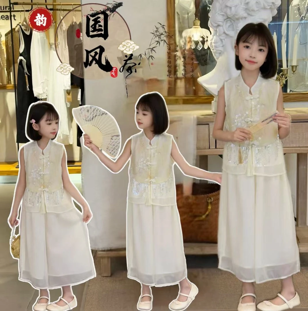 款衣服儿童女童夏装套装汉服洋气裤裙两件套小女孩夏季大童国风