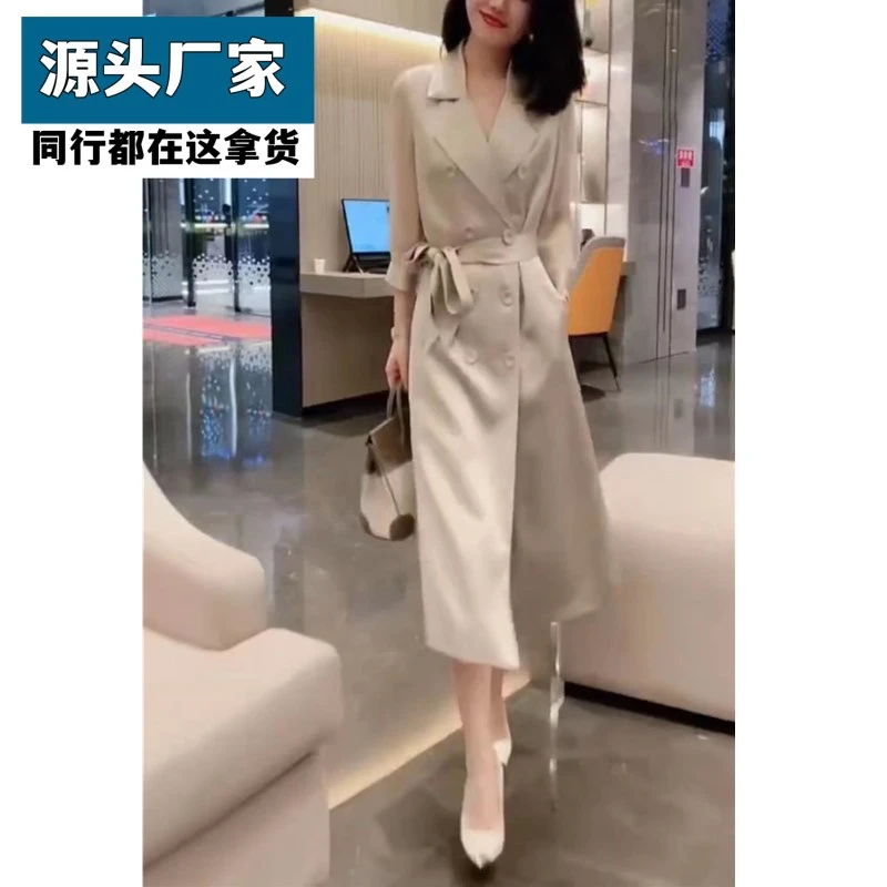 236262025秋季新款翻领风衣外套双排扣显瘦女