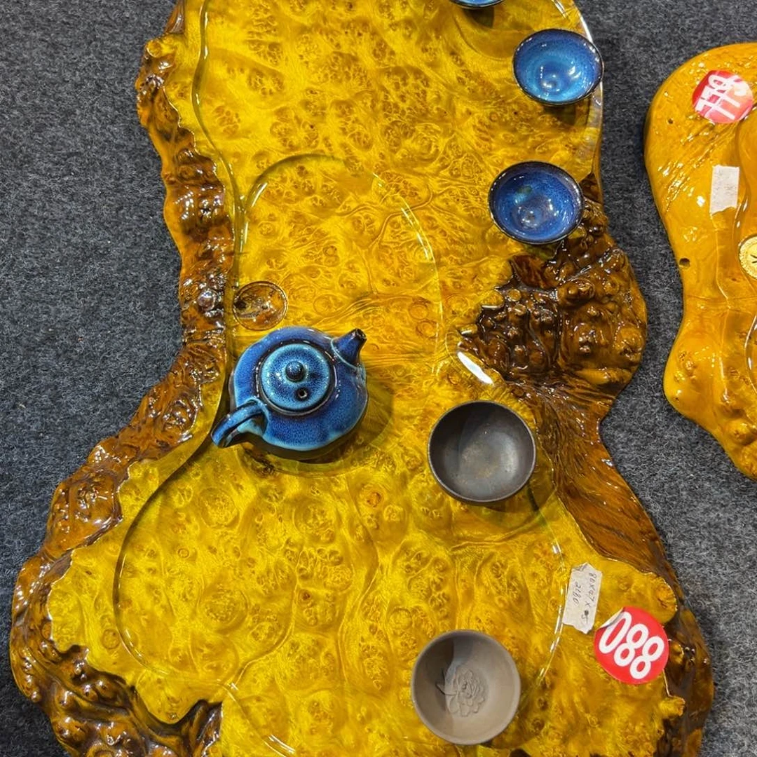 缅甸黄金樟根雕实木茶盘