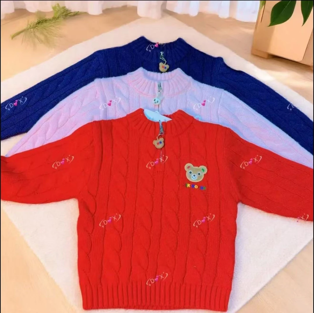 【混纺麻花毛衣】日系男女儿童时尚半拉链毛衣