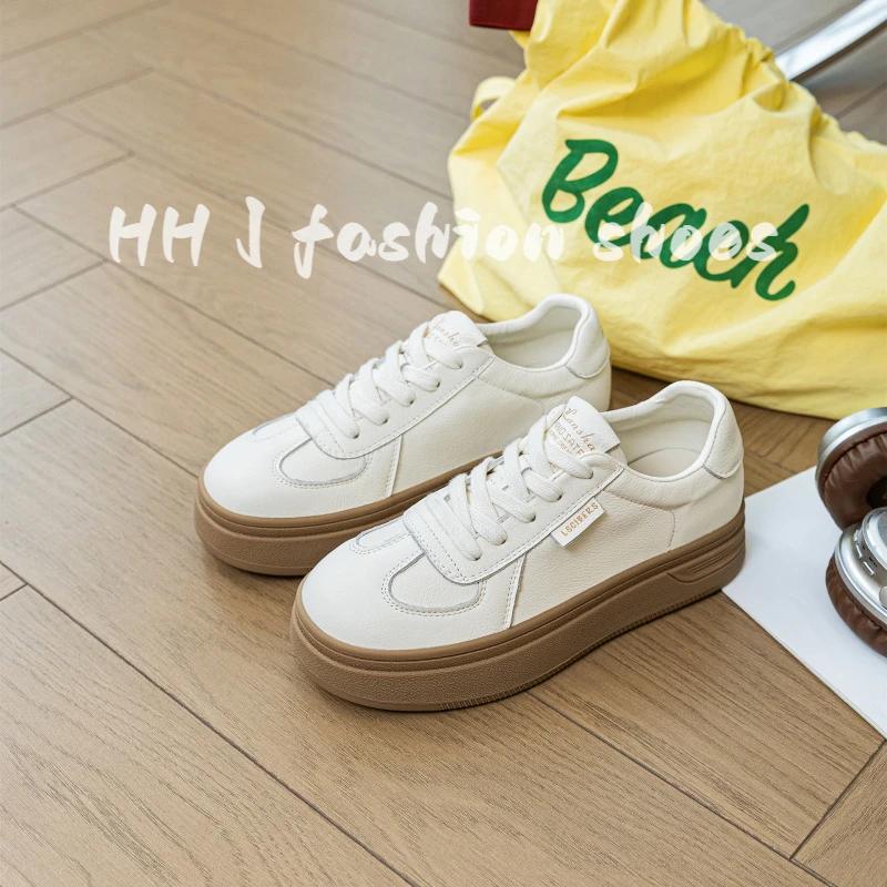 头层牛皮厚底小白鞋女秋季透气小个子增高百搭轻便舒适休闲板鞋潮