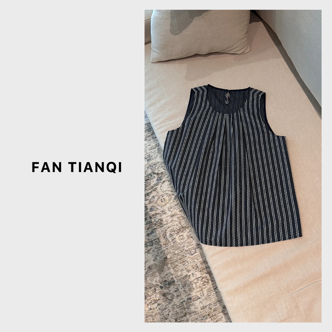 范天奇/FAN TIANQI【条纹背心】色织藏青色条纹背心FYSH55119