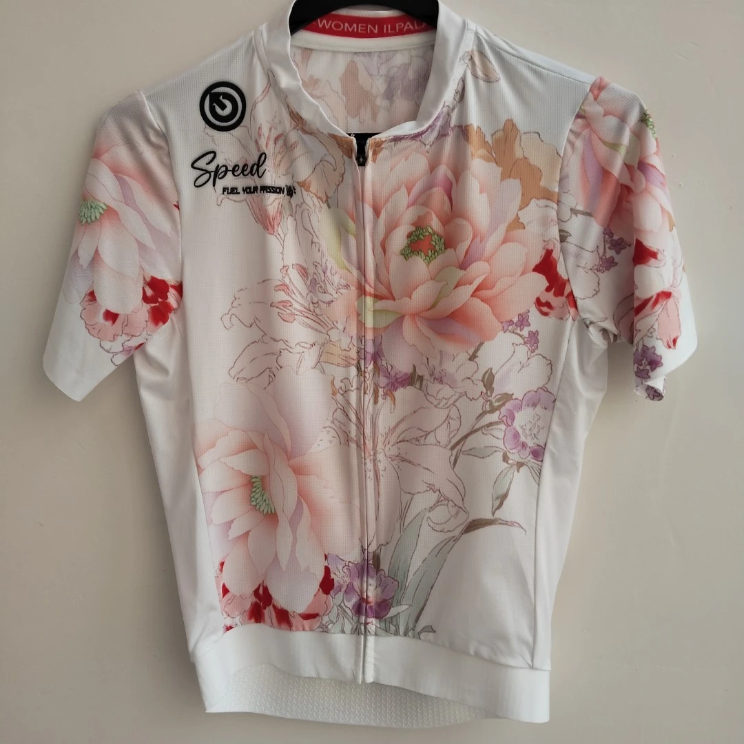 SQ 2147【白底牡丹竞技版3D六元棉纱】骑行服高弹薄款男女士