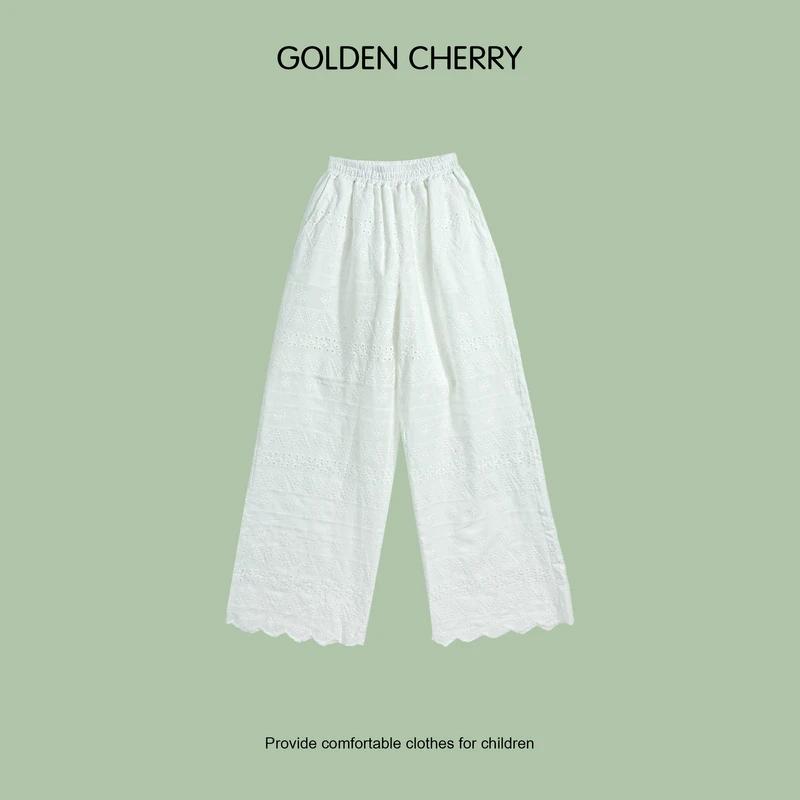 【Golden cherry】亲子白色蕾丝透气百搭休闲裤QDD233