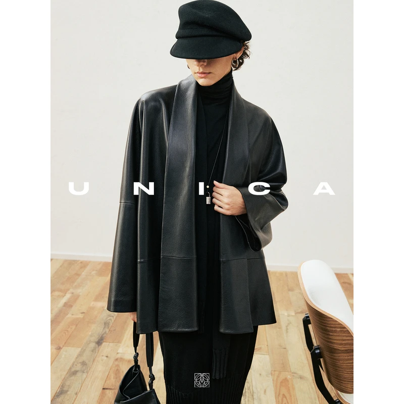 UNICA/紫标欧洲进口鹿纹羊皮松弛感皮衣外套