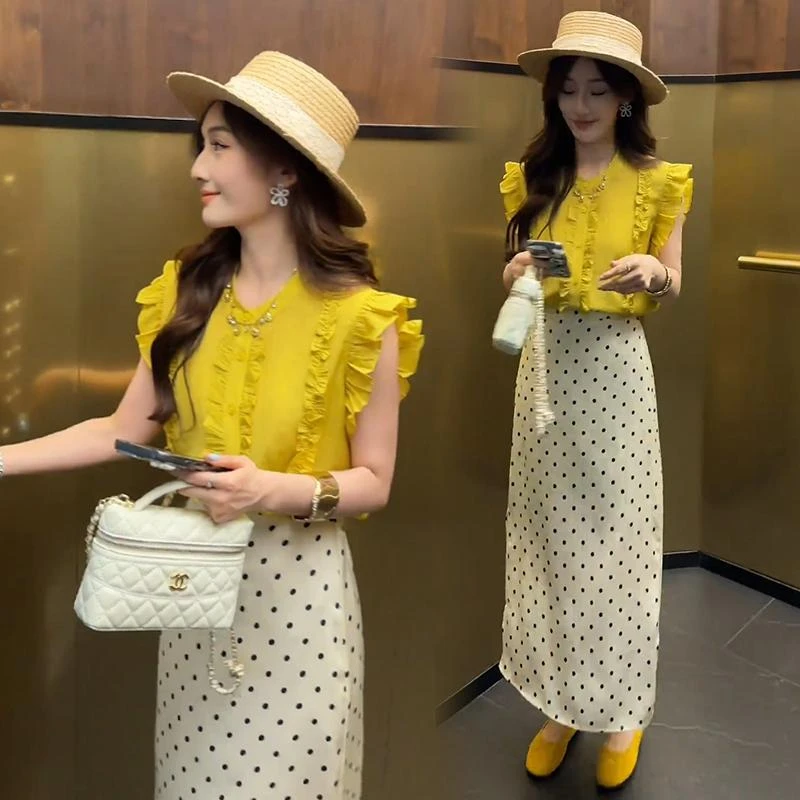 宽松木耳边单排扣减龄小衫2025夏季花边拼接纯色衬衫透气百搭上衣