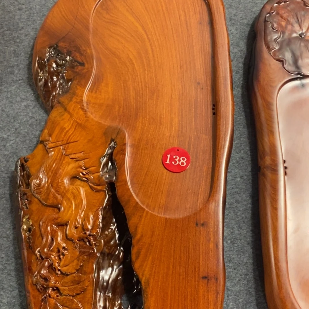 金*缅甸红花梨木雕刻茶盘