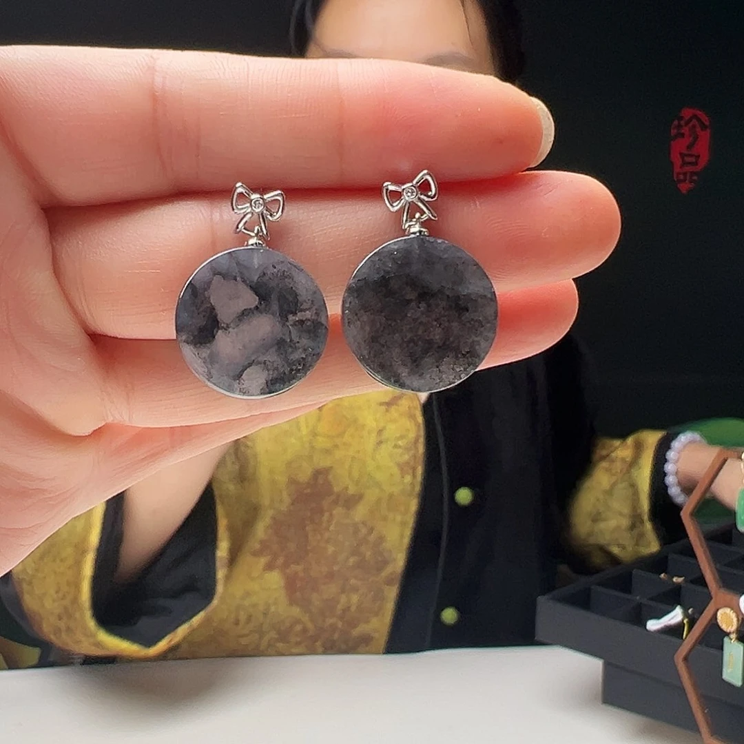 银S925镶嵌翡翠耳饰