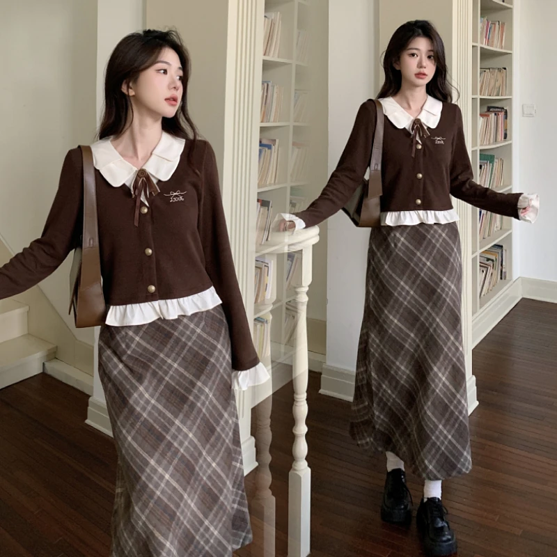 【贝蒂】大码女假两件长袖拼接秋季穿搭胖mm毛衣女上衣