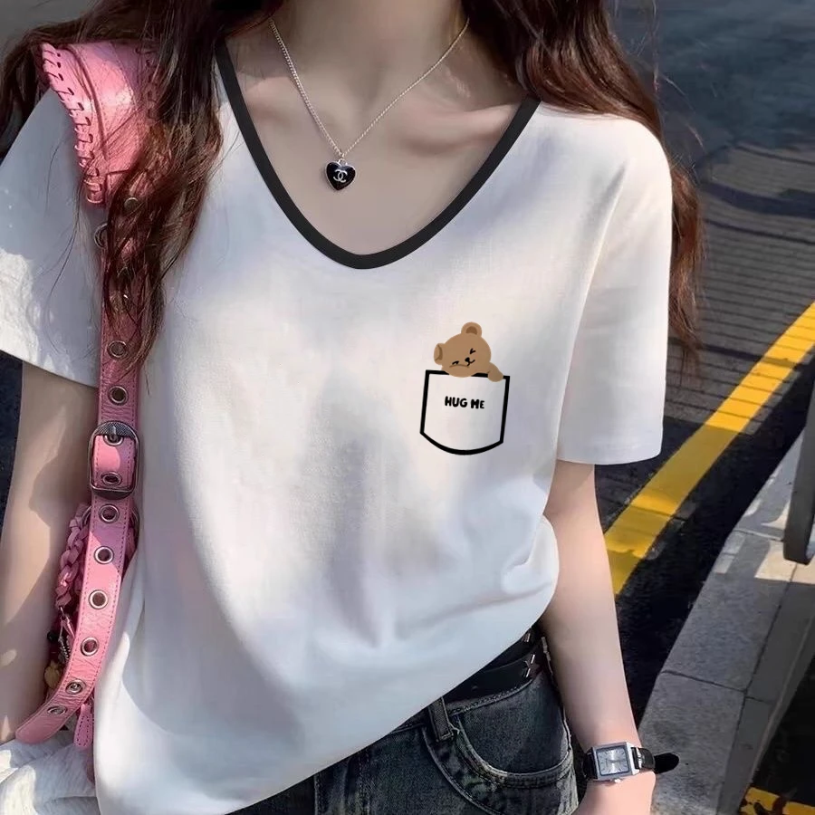 2025V领夏季设计感短袖T恤女百搭显瘦新款打底衫时尚潮流字母t恤