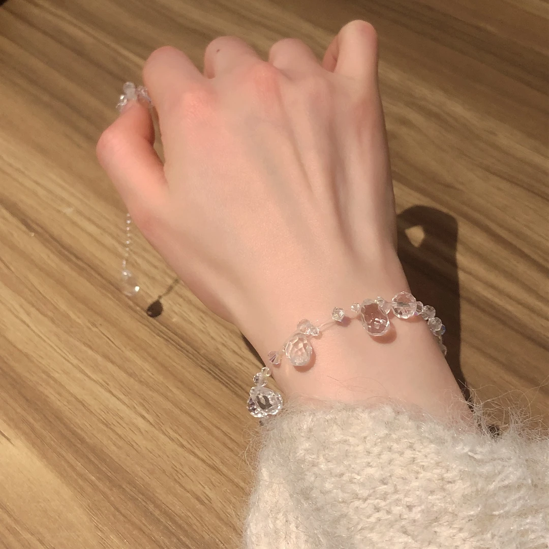 SG1741-［泪桥］白水晶水滴钻切氛围感仙气手链均有瑕多样发