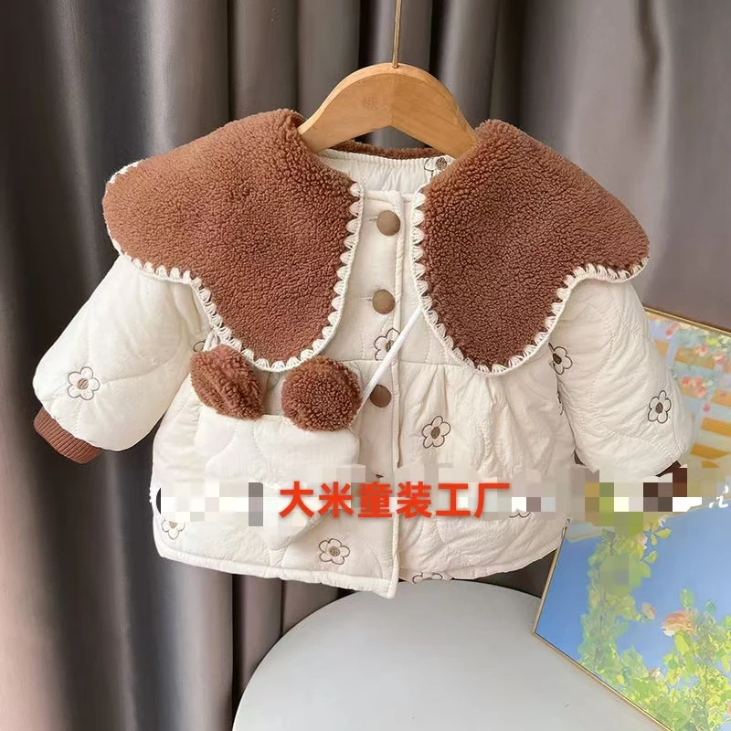 B12女童秋冬海军领米色棉服外套