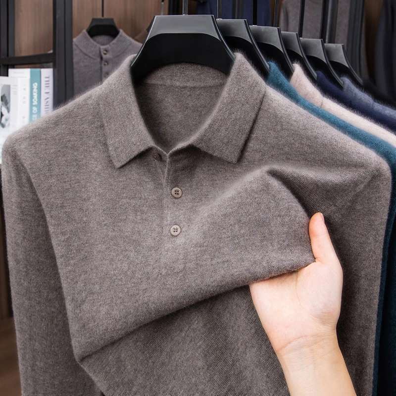【正品保真】2025冬季100%纯羊毛衫男士新款加厚针织毛衣翻领打底衫