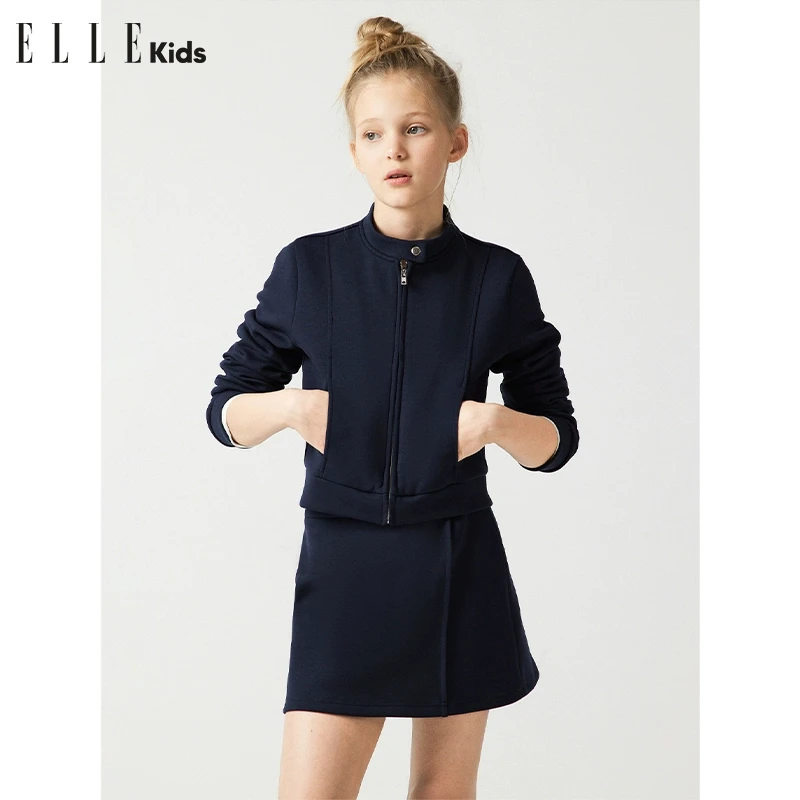 ELLE KIDS童装休闲经典运动套装高智女童2025秋季新款卫衣+半裙S2