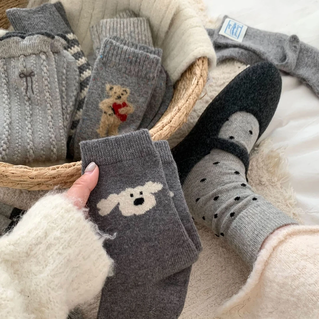 羊毛袜女加厚保暖堆堆冬季袜子【3双装】秋冬日系可爱女生长筒刺绣