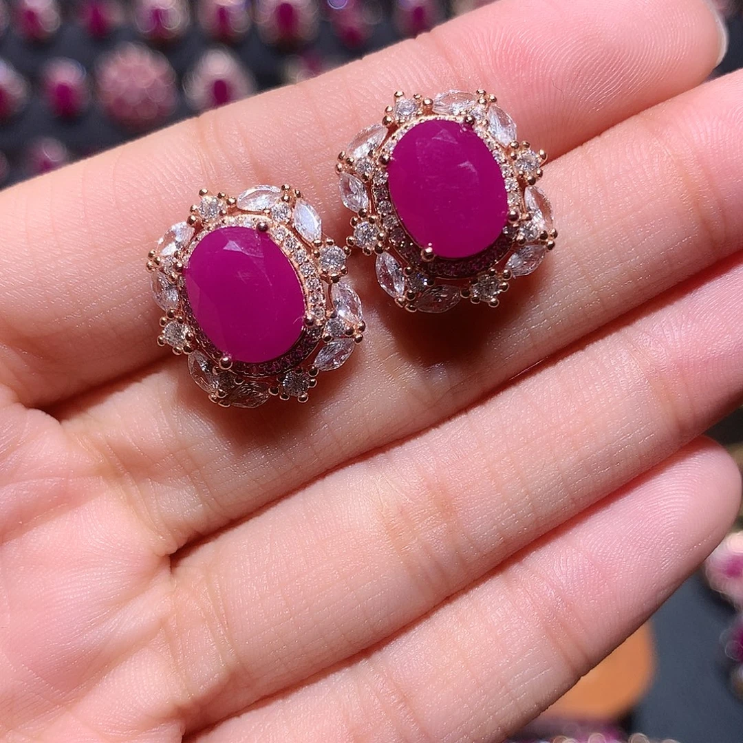 耳饰红宝石银S925镶嵌