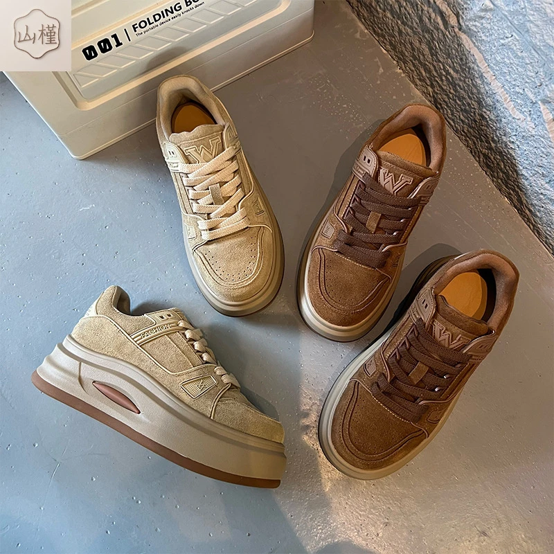 吸膜底真皮女款2025秋季新款增高不累脚时髦百搭潮流厚底休闲时尚