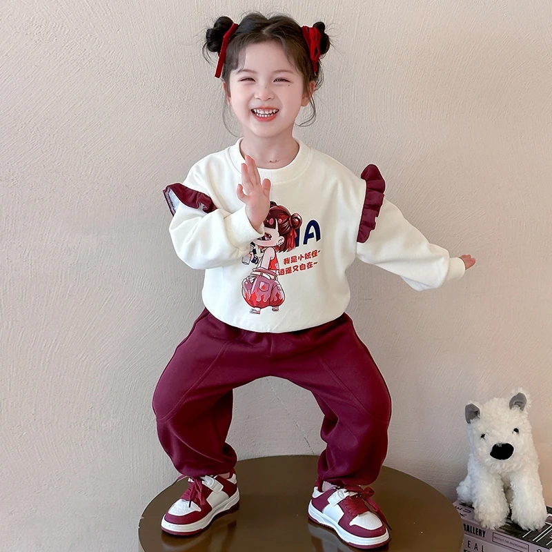 女童哪吒花边卫衣套装2025春秋装儿童新款女宝宝运动两件套小女孩