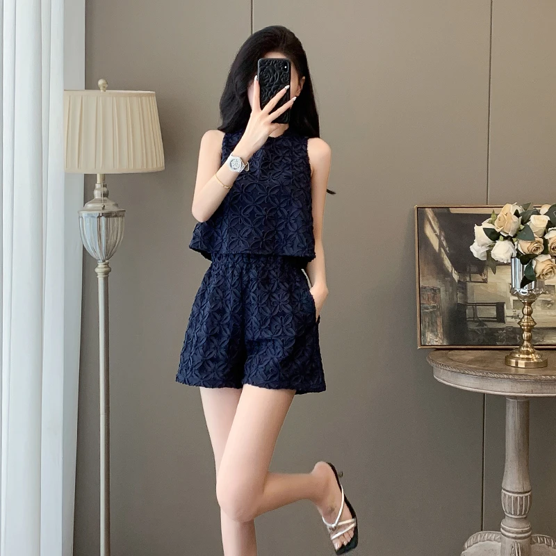 休闲风气质名媛法式时尚套装女夏复古高级感宽松背心阔腿裤两件套