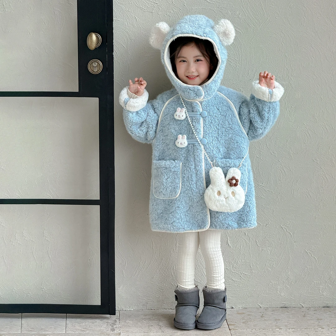 女童冬装外套2025新款洋气女孩宝宝羊羔绒大衣儿童冬季加厚毛毛衣