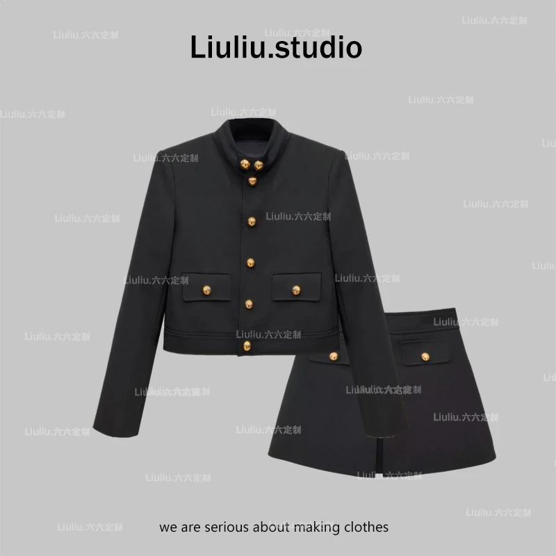 LiuLiu定制【鎏金风尚】春上新大金扣西装外套+时尚轻奢短裤套装
