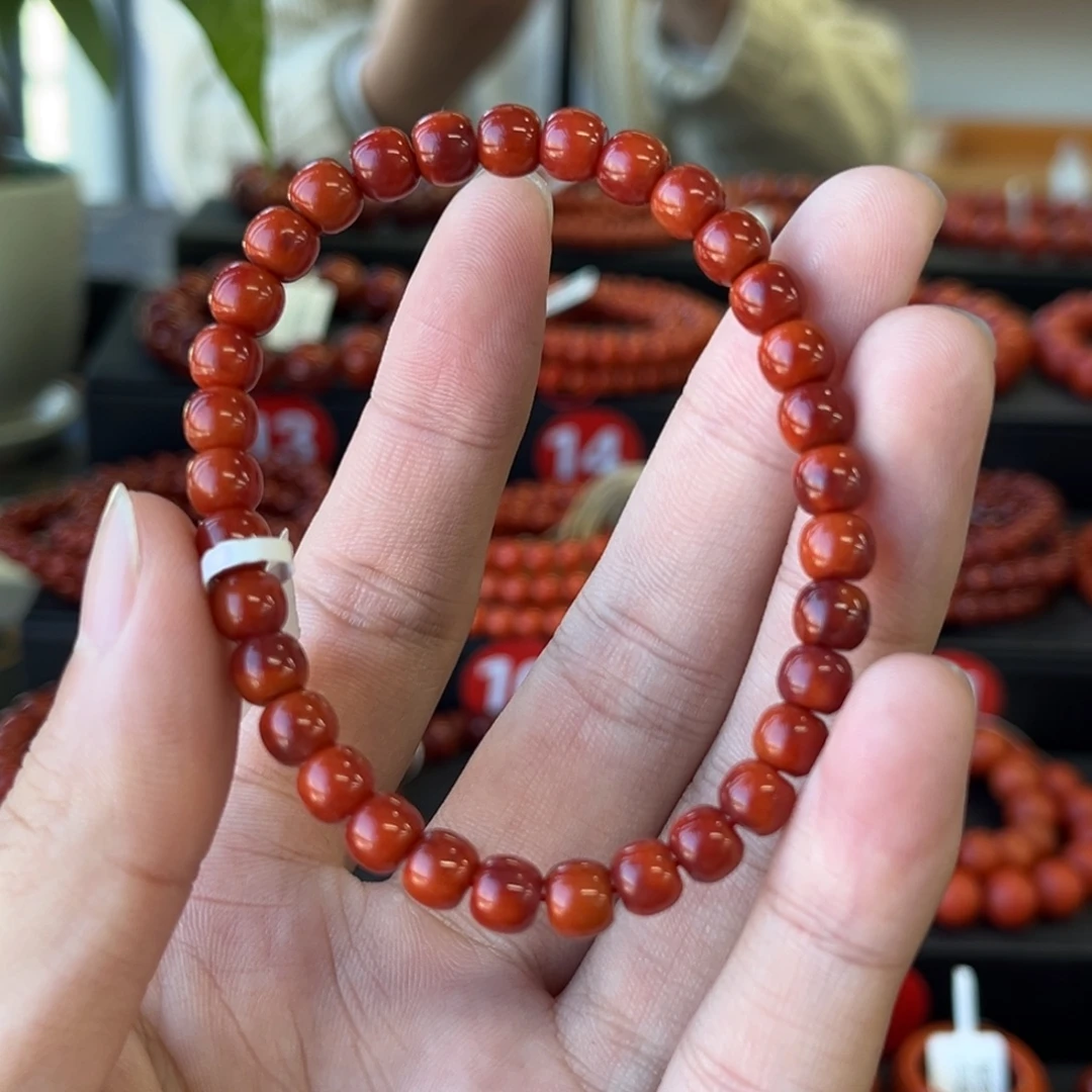 请***突南红玛瑙未镶嵌手链川料瓦西双色手串6+