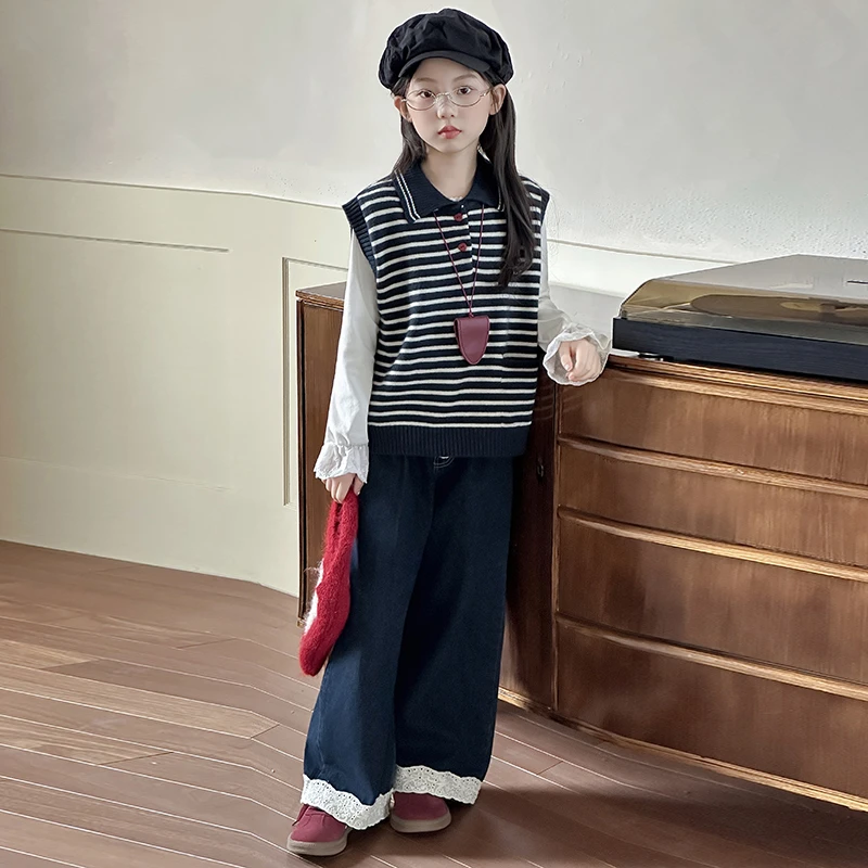 女童超好看马甲套装春秋2025新款女孩大童韩系穿搭儿童学院风衣服